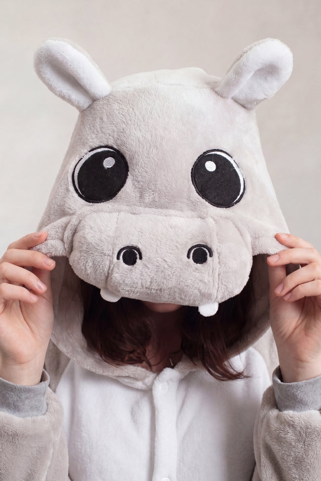 Combinaison pyjama koala adulte grise à capuche avec grandes oreilles — vue 2
