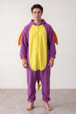 Kigurumi dragon adulte violet à ailes orange et ventre jaune