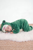 Combinaison pyjama grenouille bébé verte à capuche avec grands yeux