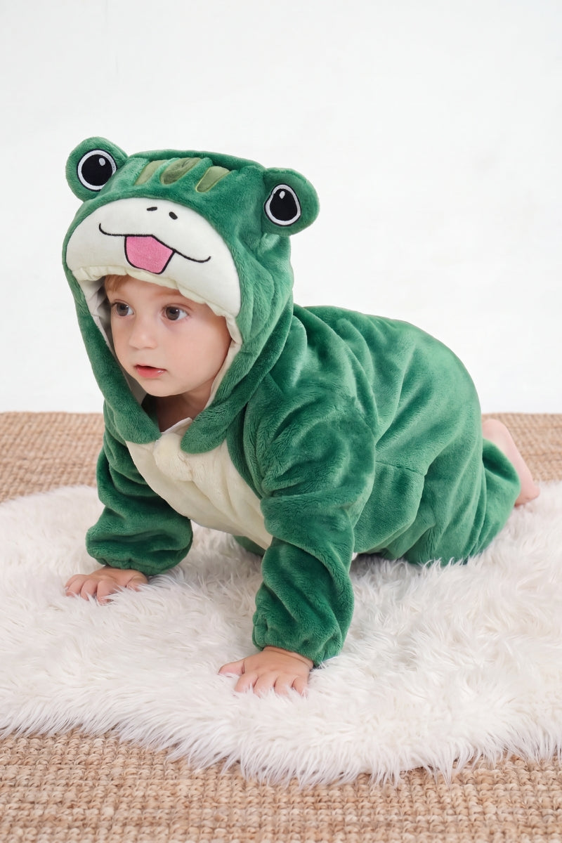 Combinaison pyjama grenouille bébé verte à capuche avec grands yeux — vue 2