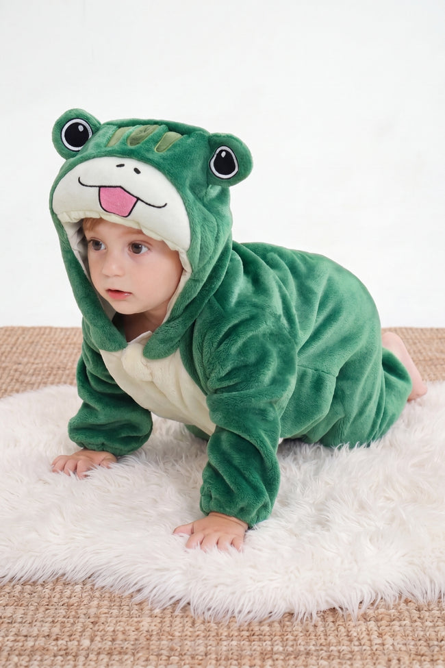 Combinaison pyjama grenouille bébé verte à capuche avec grands yeux — vue 2