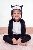 Surpyjama polaire garçon husky noir à capuche avec oreilles et museau