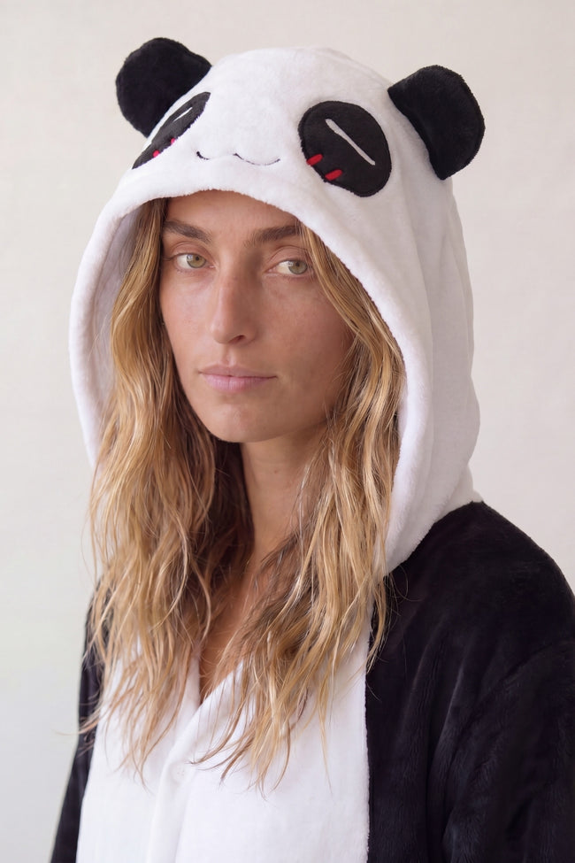 Pilou pilou panda adulte noir et blanc à capuche avec oreilles rondes — vue 2