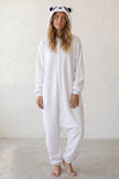 Kigurumi panda blanc adulte à capuche avec oreilles rondes noires