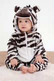 Combinaison pyjama zèbre bébé rayée noir et blanc à capuche