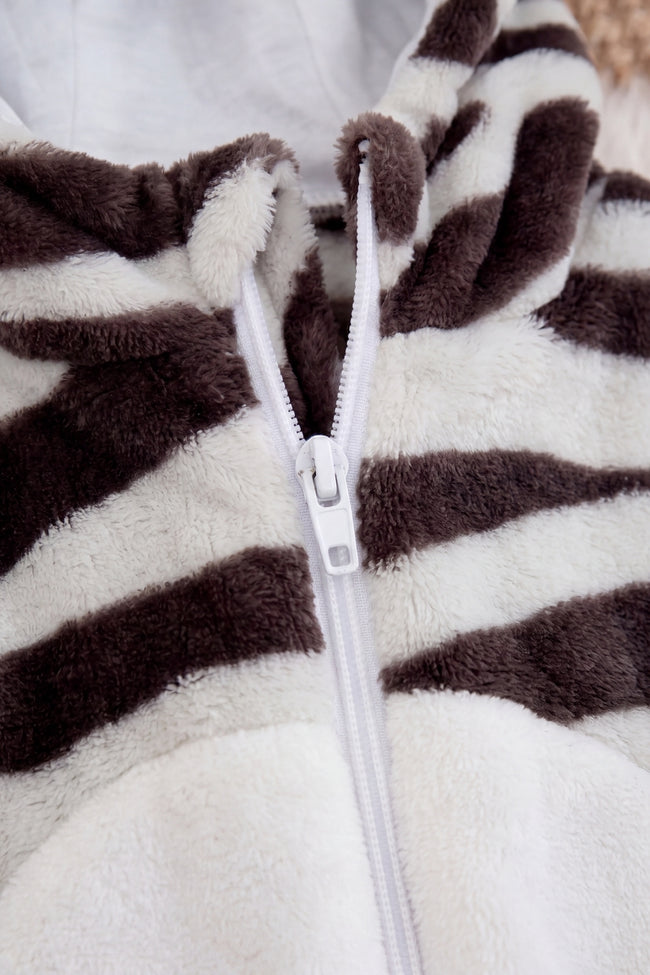 Combinaison pyjama zèbre bébé rayée noir et blanc à capuche — vue 2