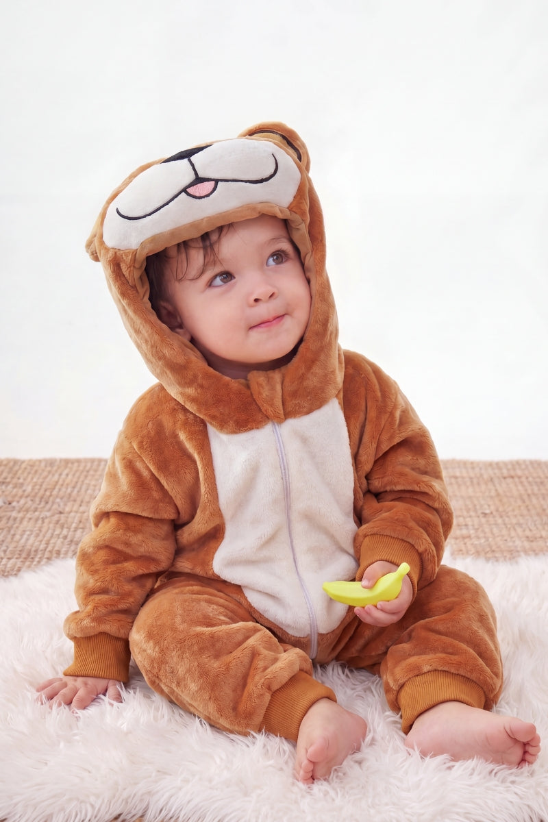 Combinaison pilou pilou bébé kaki à capuche avec oreilles rondes