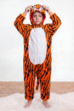 Combinaison pyjama tigre enfant rayée orange et noire à capuche