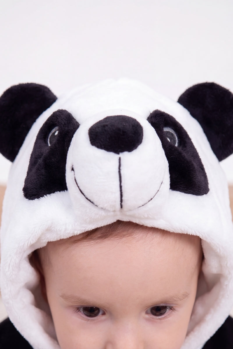 Combinaison pyjama panda bébé noir et blanc à capuche — vue 2