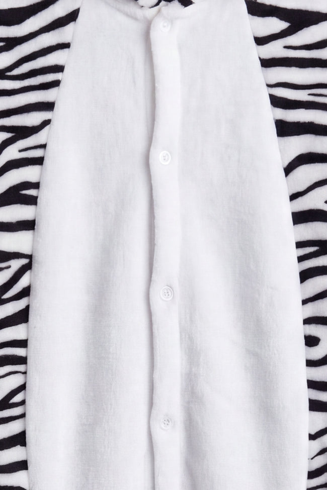 Combinaison pyjama zèbre enfant rayée noir et blanc à capuche — vue 2