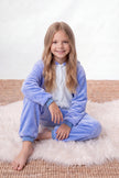 Combinaison pyjama déguisement enfant bleue à capuche avec grandes oreilles