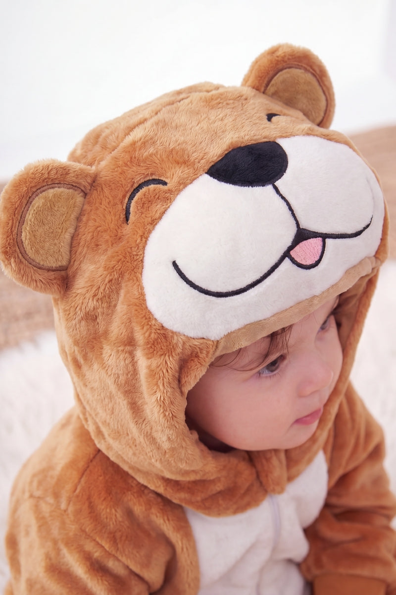 Combinaison pilou pilou bébé kaki à capuche avec oreilles rondes — vue 2