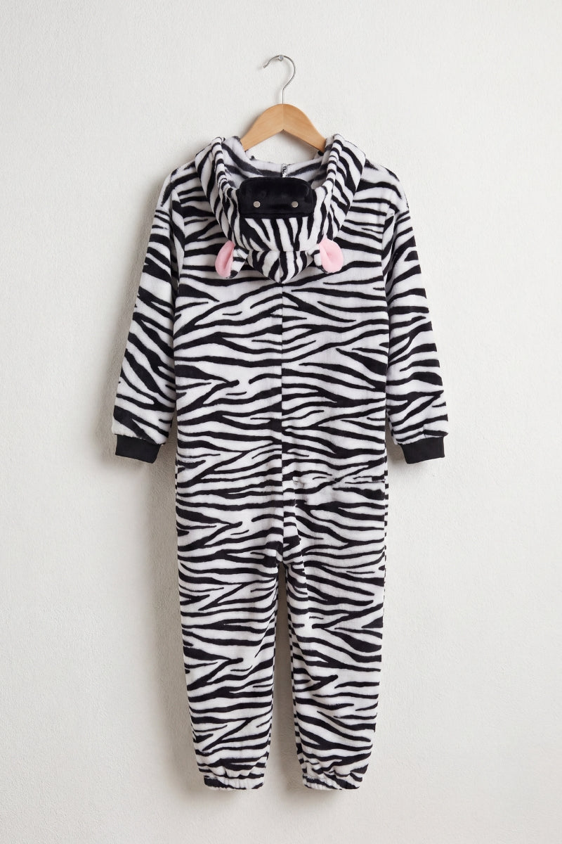 Combinaison pyjama zèbre enfant rayée noir et blanc à capuche — vue 3