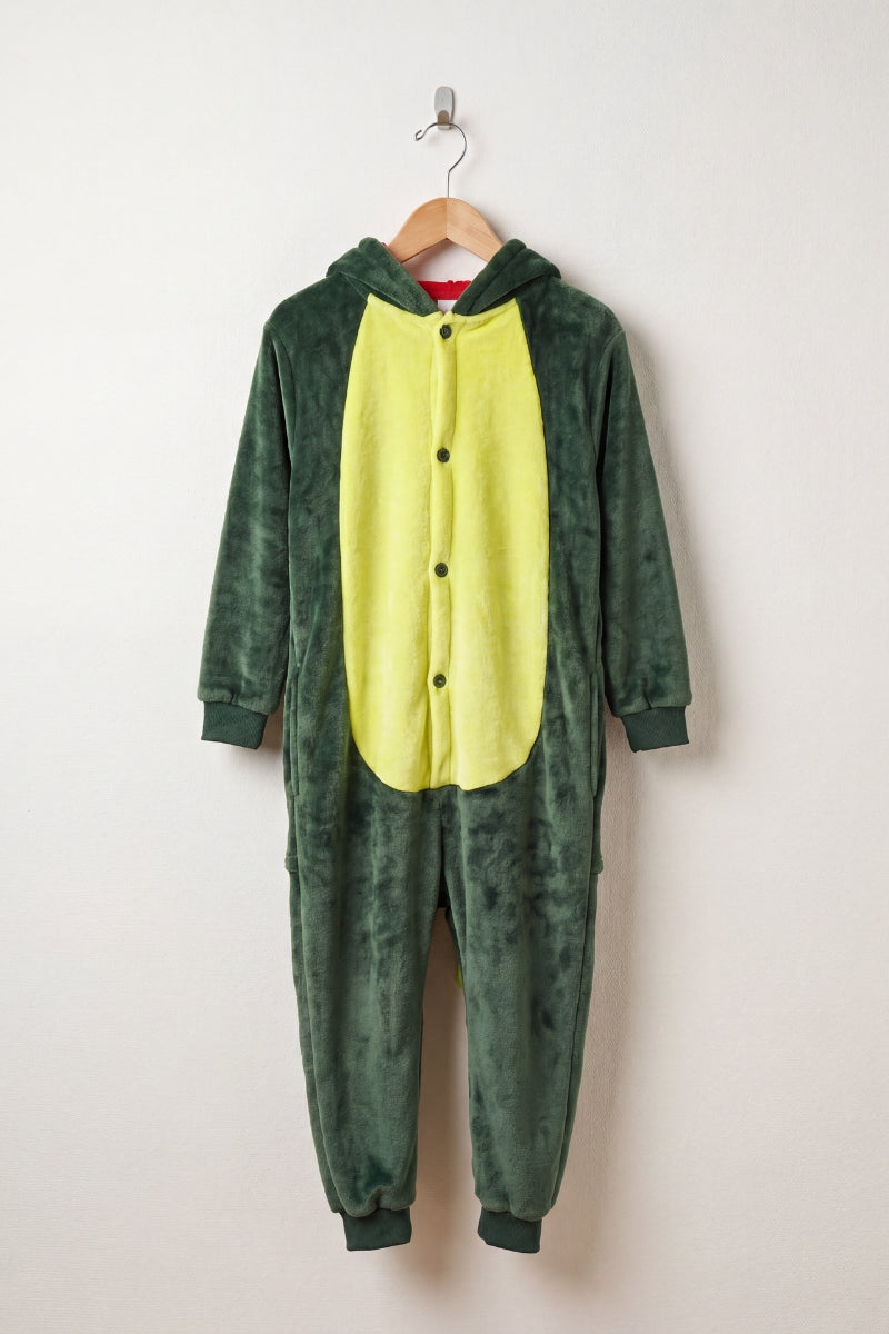 Combinaison pyjama dinosaure enfant verte à capuche avec crête dorsale — vue 2