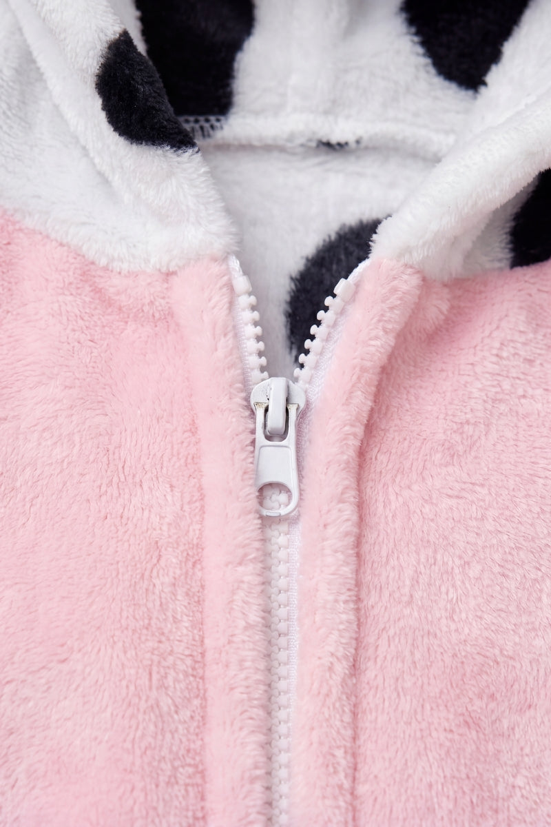 Combinaison pyjama vache enfant noir et blanc à capuche avec museau rose — vue 3