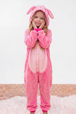 Combinaison pyjama déguisement fille rose à capuche avec grandes oreilles
