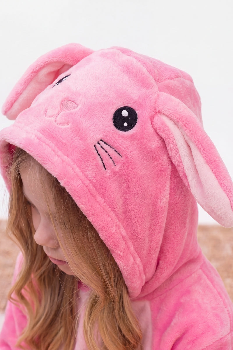 Combinaison pyjama déguisement fille rose à capuche avec grandes oreilles — vue 2