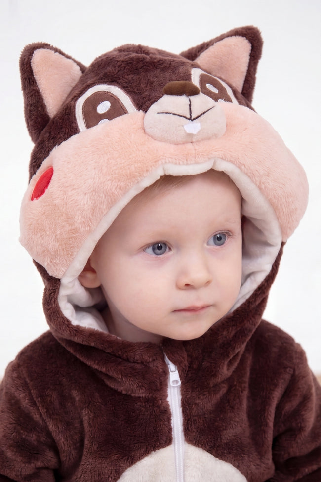 Combinaison pyjama écureuil bébé rousse à capuche avec queue touffue — vue 2