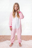 Combinaison pyjama licorne fille rose à capuche avec corne et ventre blanc