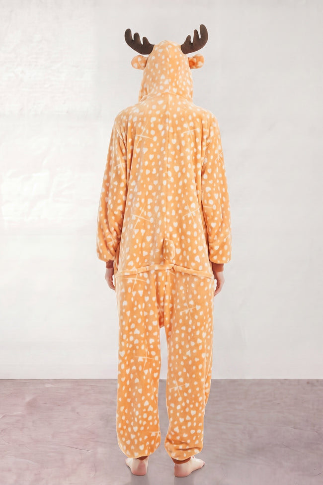 Combinaison pyjama cerf adulte orange à pois blancs et capuche à bois — vue 2