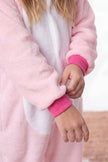 Combinaison pyjama licorne fille rose à capuche avec corne et ventre blanc — vue 2