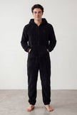 Grenouillère pyjama homme noire en polaire à capuche et poches