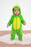 Combinaison pyjama dinosaure bébé verte à capuche avec crête