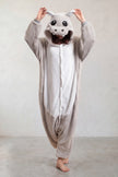 Combinaison pyjama koala adulte grise à capuche avec grandes oreilles