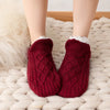 Chaussettes bouclettes bordeaux en tricot épais torsadé, chaudes et enveloppantes pour grand froid