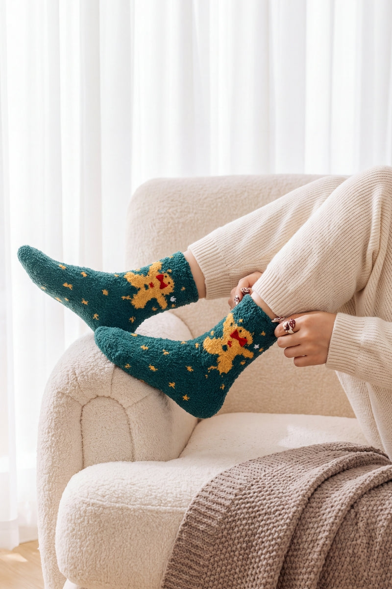 Chaussettes de Noël vertes à motif renne nordique, chaudes et festives pour les fêtes d'hiver