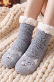 Chaussettes doudou grises avec petit chat mignon, matière moelleuse ultra douce pour l'hiver
