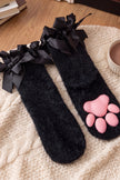 Chaussettes noires à nœud délicat en matière moumoute, élégantes et chaudes, jolie idée cadeau femme