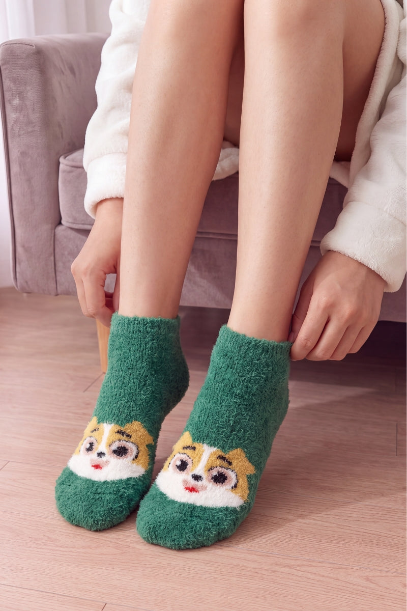 Chaussettes rigolotes vertes à motif shiba, chaudes et amusantes, idée cadeau amoureux des chiens
