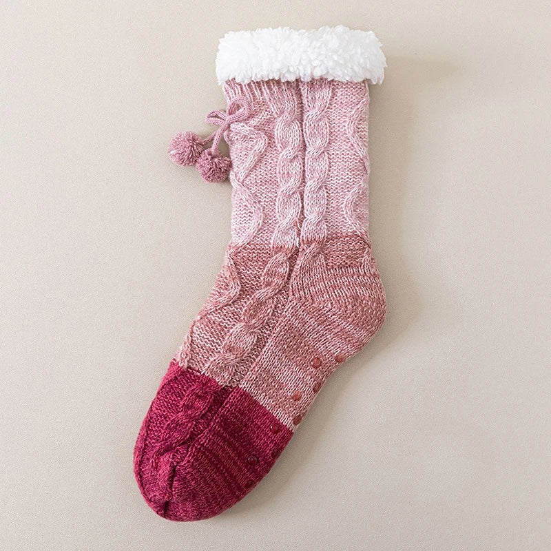 Chaussettes toutes douces roses en maille moelleuse, confortables et chaudes pour l'intérieur