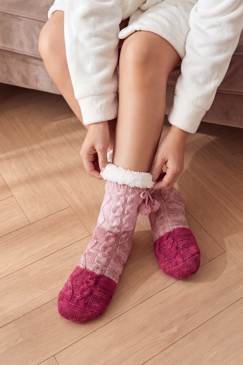Chaussettes toutes douces roses en maille moelleuse, confortables et chaudes pour l'intérieur