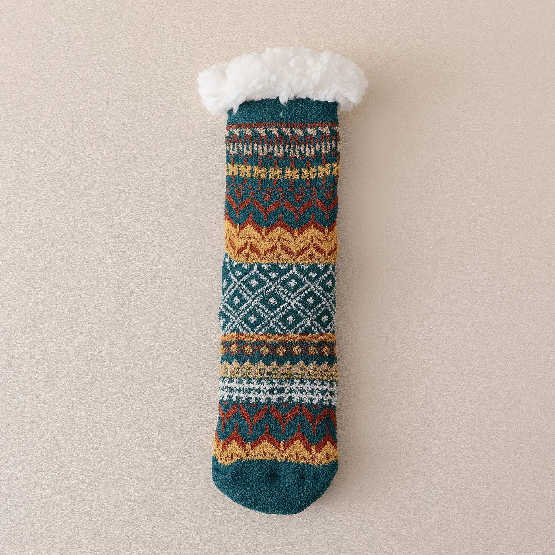 Chaussettes tricot chiné à motif nordique bleu et orange, chaudes et rustiques pour se réchauffer