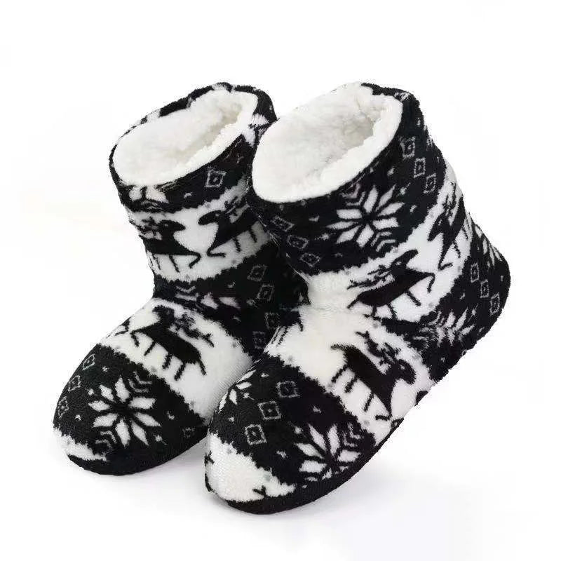 Chaussons de Noël rouges à motif nordique, chauds et festifs pour les fêtes d'hiver