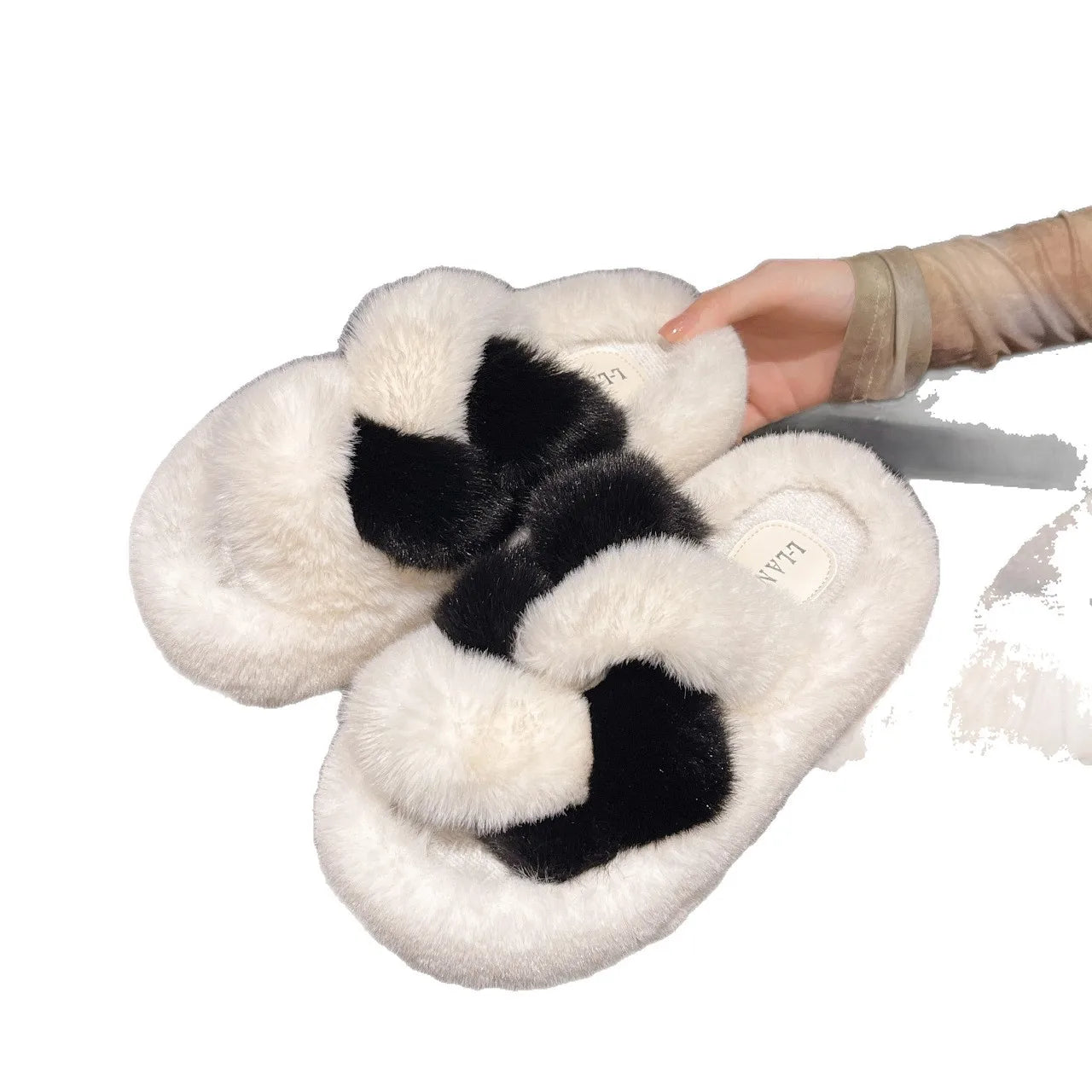 Claquettes fourrure blanches à gros nœud élégant, moelleuses et raffinées, joli cadeau chic pour femme