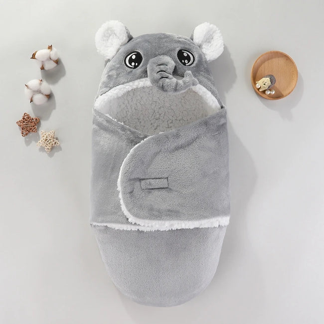 Nid de couchage bébé à capuche éléphant gris, cocon d'emmaillotage doux et chaud pour nouveau-né