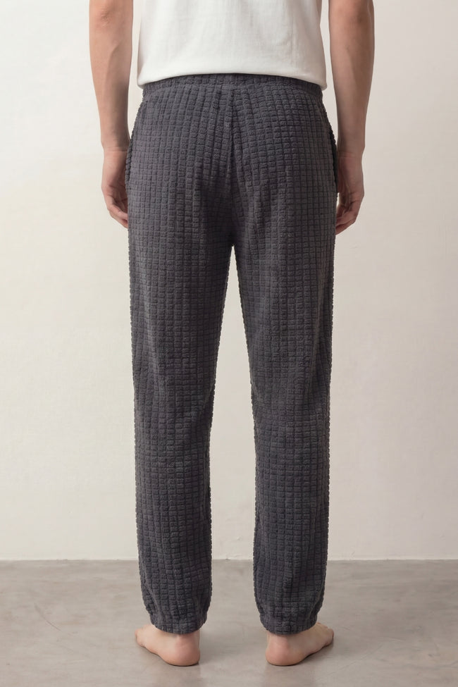 Pantalon pyjama homme anthracite en pilou gaufré, vue de dos