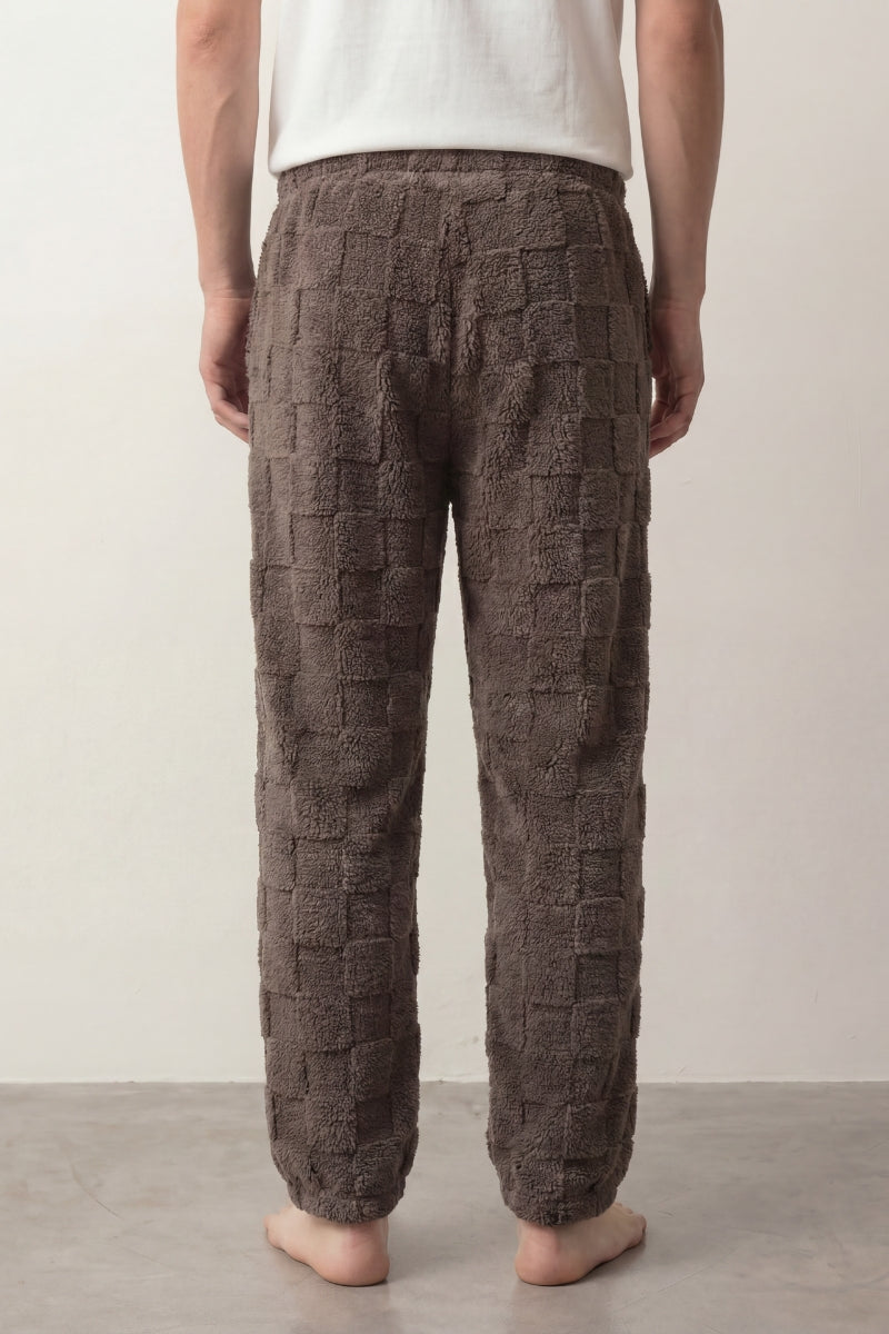 Pantalon pyjama homme marron en pilou gaufré, vue de dos