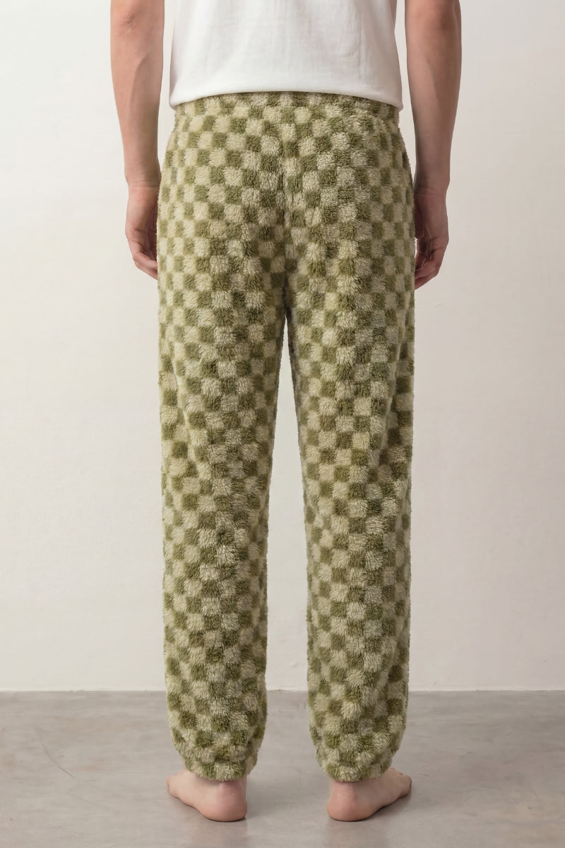 Pantalon pyjama homme vert kaki en pilou gaufré, vue de dos