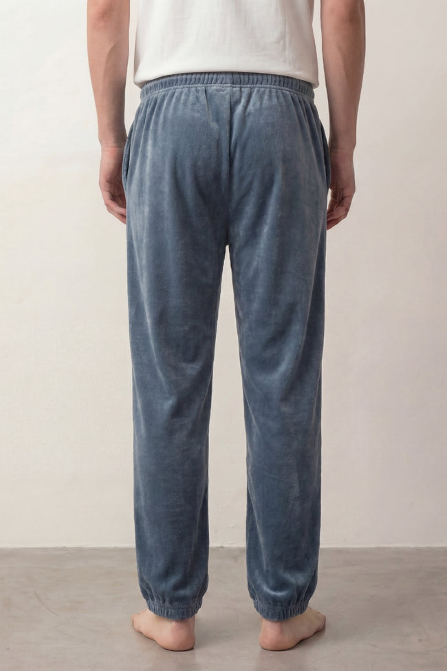 Pantalon pyjama homme bleu gris en pilou, vue de dos