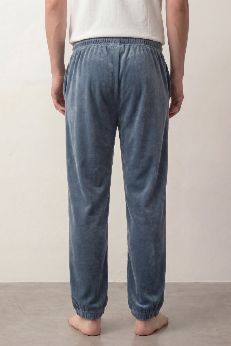 Pantalon pyjama homme bleu gris en pilou, vue de dos