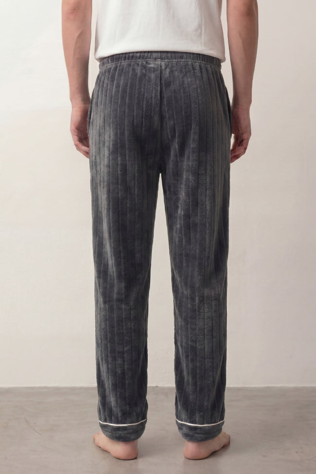 Pantalon pyjama homme gris en pilou côtelé, vue de dos