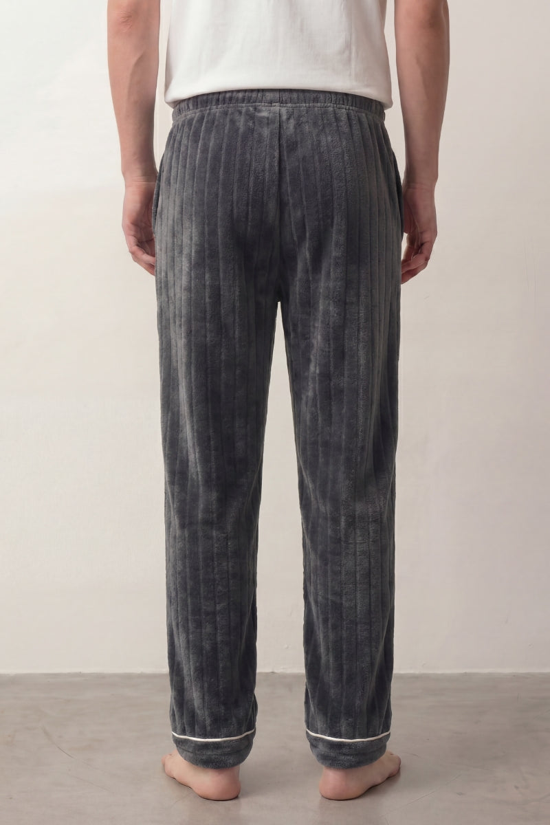 Pantalon pyjama homme gris en pilou côtelé, vue de dos