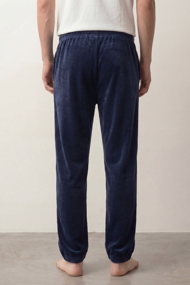 Pantalon pyjama homme bleu marine en pilou, vue de dos