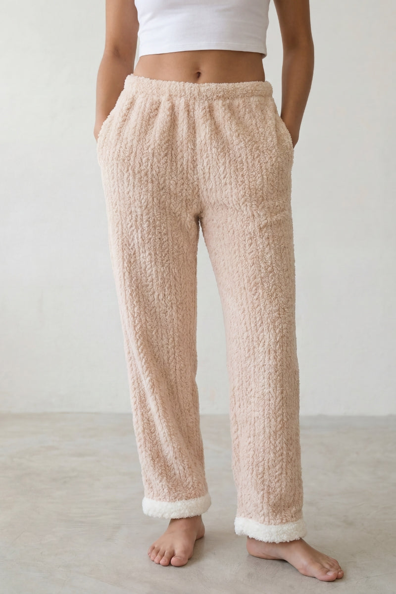 Pantalon pyjama femme rose en pilou torsadé, vue de face détaillée