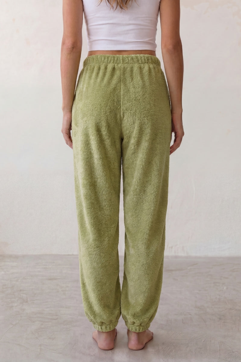 Pantalon pyjama femme polaire kaki, vue de dos