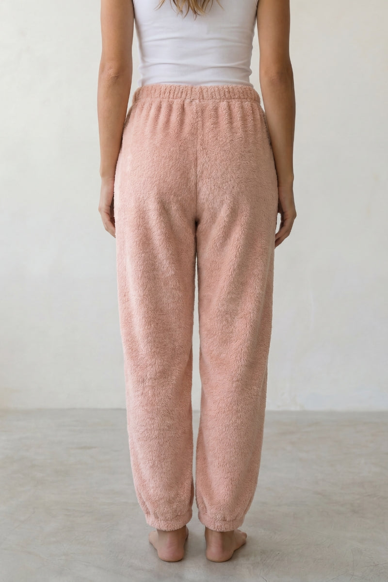 Pantalon pyjama femme polaire rose, vue de dos